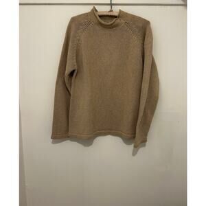 LL Bean Mens Mock Neck Textured Knit Pullover Sweater Beige Raglan Casual Sz M